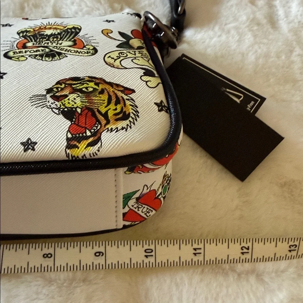 ED HARDY Tattoo Satchel And Shoulder Bag White NWT Love Kills Slowly ☠️🌹🦅🐅
